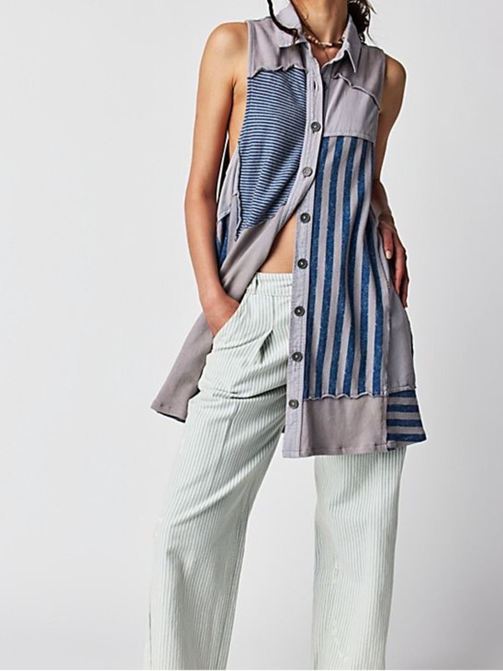 FREE PEOPLE SANTANA PATCHED DENIM MINI DRESS